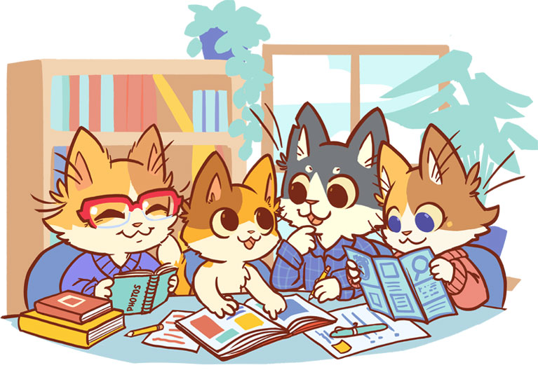 Cartoon Kittens Reading 