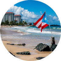 beach with flag of Puerto Rico