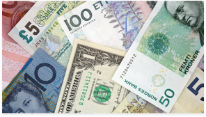 Various currency notes from around the world.