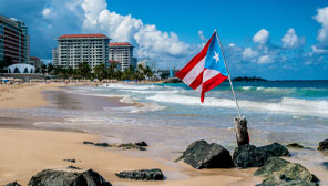 flag of Puerto Rico on the beach