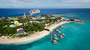An aerial view of Royal Caribbean's CocoCay.