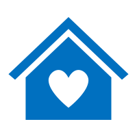 Blue heart house icon.