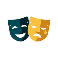 Two masks of broadway, one is smiling and the other is frowning